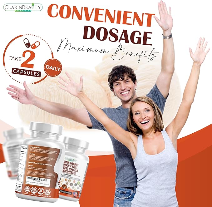 Extra Strength Lions Mane 4000mg Mushroom Supplement Turkey Tail 3500mg (Reishi, Cordyceps, Chaga 1500mg each) Maitake Meshima Poria Cocos Shiitake Oyster Porcini Enoki 90 Capsules Made In USA