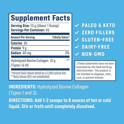 NativePath Collagen Peptides Protein - Hydrolyzed Type 1 & 3 Collagen Powder for Skin, Hair, Nails - 15.9 oz (45 Servings)
