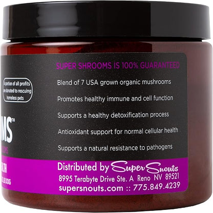 Super Snouts Super Shrooms Mushroom Immune Support Supplement for Dogs and Cats, 5.29 oz - Made in USA Organic Non-GMO, Immune Health, Strong Immunity, 7 Mushroom Blend Powder