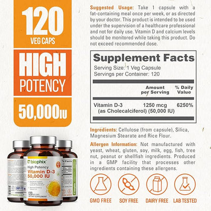biophix Vitamin D-3 10000 IU 120 Softgels - High-Potency in Extra Virgin Olive Oil Non-GMO Soy-Free Supports Strong Bones Immune Health