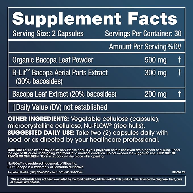 ProHealth Full Spectrum Bacopa | Triple Lab Tested | 1000mg, 60 Capsules