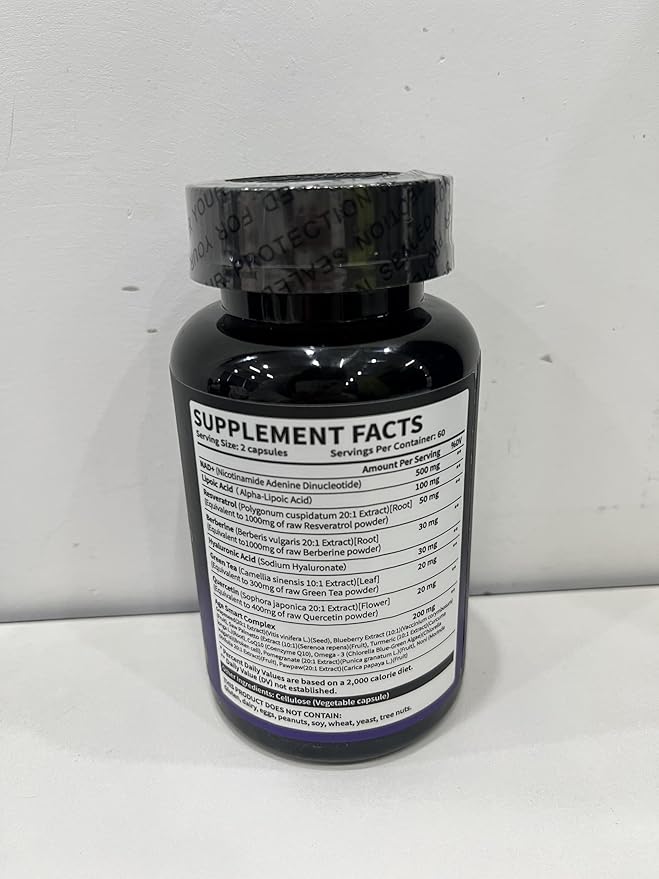 NAD Supplement, Liposomal NAD Resveratrol Supplement Contains Berberine , Alpha Lipoic Acid ,Hyaluronic Acid & Quercetin - Support Anti-Aging, Longevity, Cellular Energy, NMN Alternative -120 Capsules