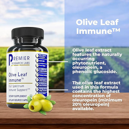 Premier Research Labs Olive Leaf Immune - Olive Leaf Extract Capsules, The Olive Leaf Pills with Phytonutrient Oleuropeinm, Herbal Supplement for Immune & Heart Health Support - 60 Vegetarian Capsules