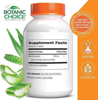 Aloe Vera- Leaf and Latex, Digestive, Liver, Stomach health-Contains Amino Acids, Vitamins, Minerals, Enzymes- 500mg-Gluten Free, Non-GMO-180 capsules