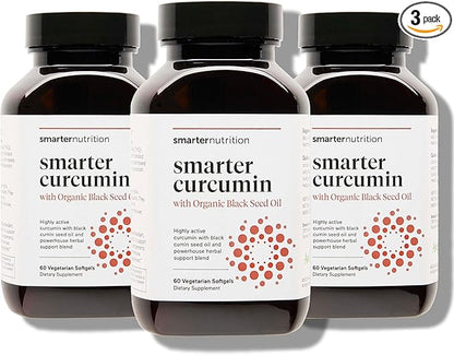 Smarter Nutrition Curcumin Softgels - Vegan High Absorption 400 mg Curcumin Supplement Standardized to 95% Tetrahydrocurcuminoids + Organic Black Seed Oil & Ginger for Joint & Immune Health - 180 Ct