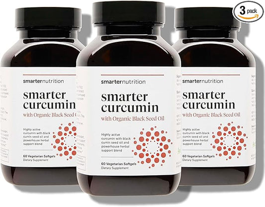 Smarter Nutrition Curcumin Softgels - Vegan High Absorption 400 mg Curcumin Supplement Standardized to 95% Tetrahydrocurcuminoids + Organic Black Seed Oil & Ginger for Joint & Immune Health - 180 Ct