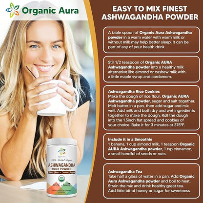 Certified Organic Ashwagandha Root Powder 8Oz -1/2Lb. Enhances Overall Health. 100% Pure Natural Herbal Supplement. No GMO. Gluten Free. Raw, Fresh and Original Withania somnifera.