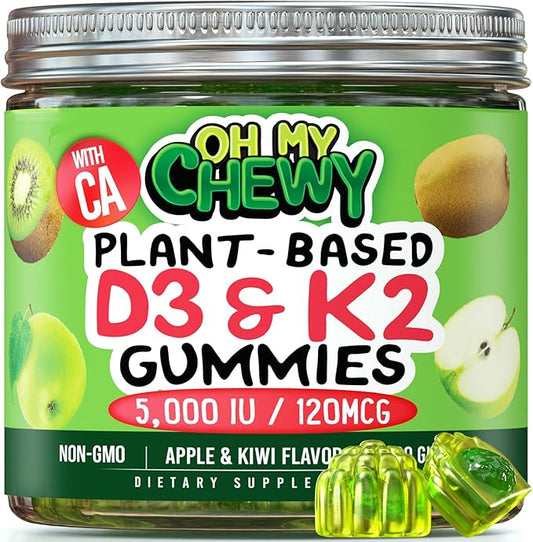 Center-Filled Vitamin D3 K2 Gummies - Kids, Teens & Adults - Supplement for Healthy Teeth, Bone, Energy & Immunity - 5000 IU D3, 120 mcg K2(MK-7), 120 mg Calcium - Vegan & Non-GMO - 120 Count