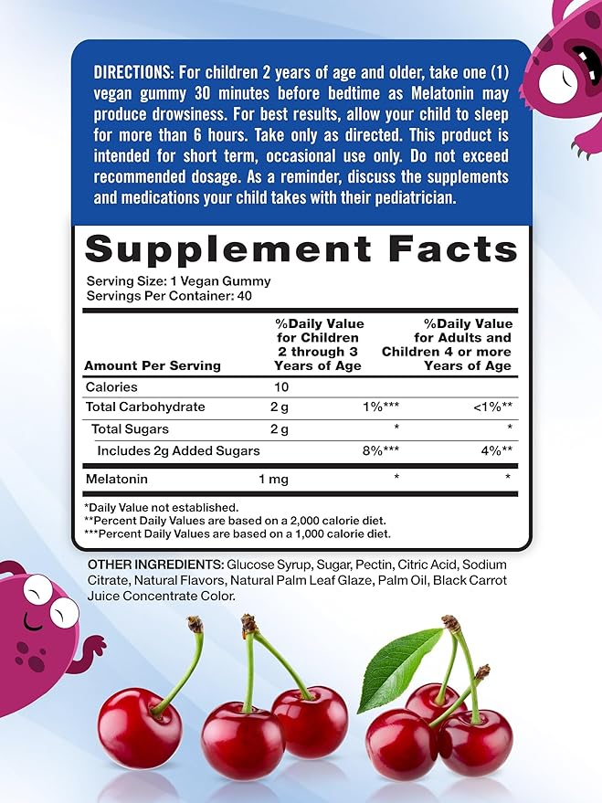 Nature's Truth Kids Melatonin Gummy | 1mg | 40 Count | Vegan, Non-GMO & Gluten Free Gummies | Cherrylicious Flavor