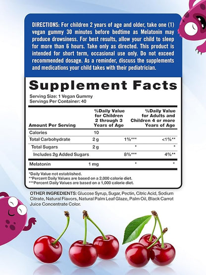 Nature's Truth Kids Melatonin Gummy | 1mg | 40 Count | Vegan, Non-GMO & Gluten Free Gummies | Cherrylicious Flavor