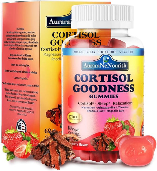 Sugar Free Cortisol Supplement Gummies, 17-in-1 Cortisol Detox w. Magnesium Glycinate 400mg Ashwagandha, L-Theanine, Phosphatidylserine, Hormone Balanced for Women, Mood Focus, Sleep Support