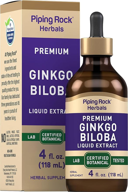 Piping Rock Ginkgo Biloba Supplements | 4 fl oz Tincture | Premium Liquid Herbal Extract | Certified Botanical | Non GMO, Gluten Free