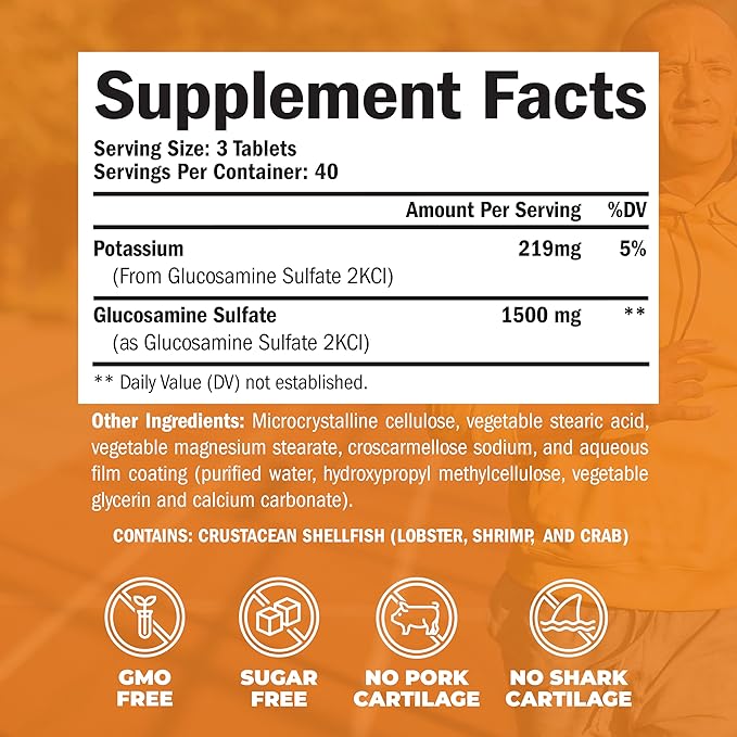 Glucosamine Sulfate 1500mg Joint Support Supplement. Cartilage, Bone & Joint Health. Antioxidant Properties. Aids Inflammatory Response. Occasional Discomfort Relief for Back, Knees & Hands. 120 Count