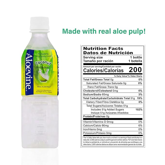 Aloevine Aloe Vera Drink, 16.9 fl oz, 20 pack Coconut