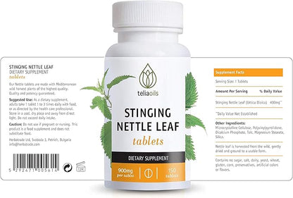 Teliaoils Stinging Nettle Leaf Tablets (150 Capsules) | 900mg Wild Harvest Nettle Extract Per Tablet | Natural Herbal Supplement | Supports Healthy Histamine Levels & Respiratory Health