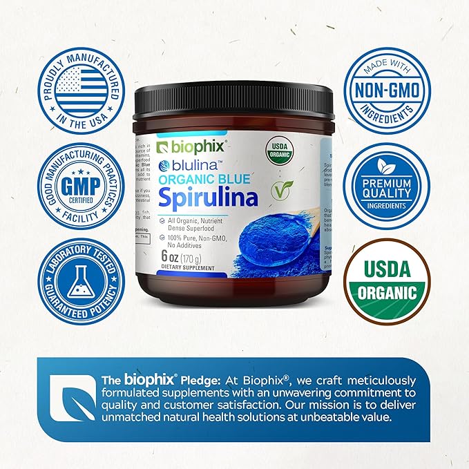 biophix Blue Spirulina Powder Organic 6 oz – Natural Dye Pigment Nutrient-Rich Algae – Blue Algae Supplement – Pure Organic Espirulina Azul en Polvo – 170 Servings