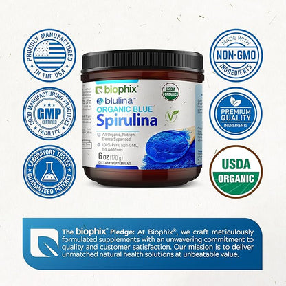 biophix Blue Spirulina Powder Organic 6 oz – Natural Dye Pigment Nutrient-Rich Algae – Blue Algae Supplement – Pure Organic Espirulina Azul en Polvo – 170 Servings