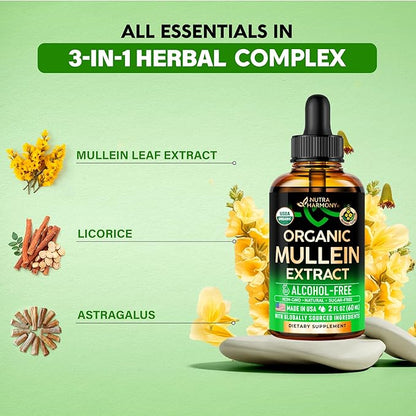 Mullein Drops for Lungs - USDA Organic Liquid - Mullein Leaf Extract Supplement - Made in USA - Lung & Bronchial Cleanse for Smokers - Respiratory Health Support - As Tincture, Tea, Pills - 2 fl oz