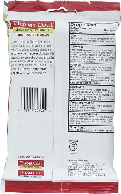 Traditional Medicinals Lemon Ginger Echinacea Lozenges, 16 Pieces (Pack of 12)