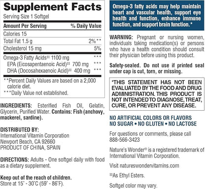 Nature's Wonder Fish Oil 1100mg Omega-3 Fish Oil Supplements for Women and Men, EPA & DHA for Healthy Joints, Heart, Immune System, 120 Day Supply of Softgels