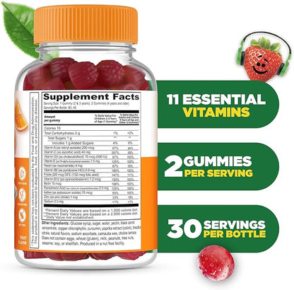 Lifeable Kids Multivitamin Gummies | Great Tasting Multivitamin for Kids | with Vitamins A, C, D, E, B6, B12, Zinc, Biotin, Folic Acid, Iodine, Niacin | for Overall Body Health | 90 Gummies