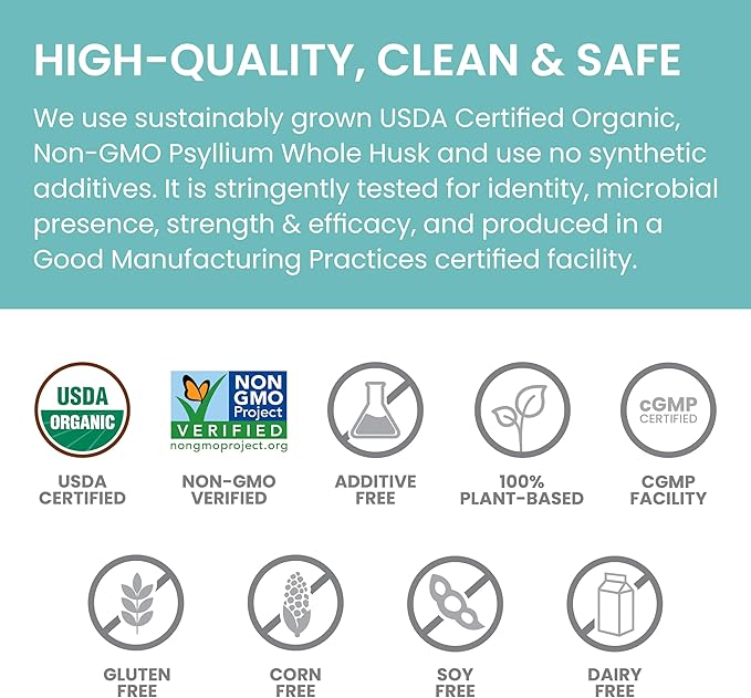 Himalaya Organic Psyllium Whole Husk, Natural Daily Fiber Supplement, Regularity, Appetite Management, USDA Certified Organic, Non-GMO, 56-Tablespoon Supply, Unflavored, 12 Oz