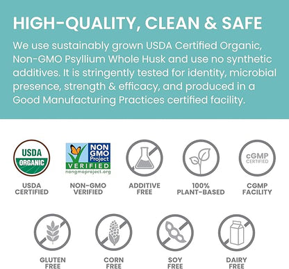 Himalaya Organic Psyllium Whole Husk, Natural Daily Fiber Supplement, Regularity, Appetite Management, USDA Certified Organic, Non-GMO, 56-Tablespoon Supply, Unflavored, 12 Oz