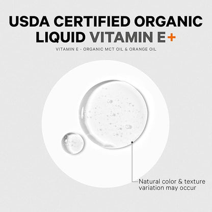 Codeage Liquid Vitamin E+ - USDA-Certified Organic Vitamin E - 2-Month Supply - D-Alpha Tocopherol Acetate, Organic MCT Oil, Organic Orange Fruit Oil, Unflavored, Non-GMO, Vegan, Gluten-Free, 2 fl oz