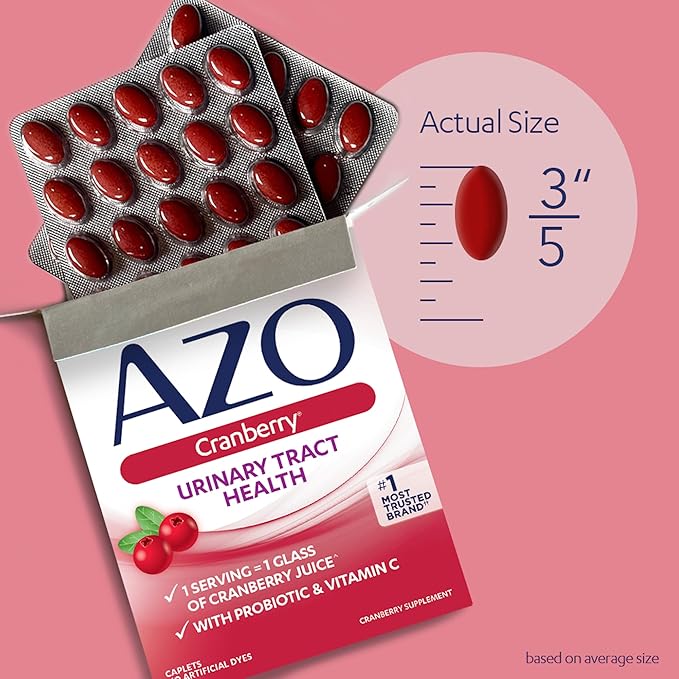 AZO Cranberry Urinary Tract Health Supplement, 1 Serving : 1 Glass of Cranberry Juice, Sugar Free Cranberry Pills, 50 Count (Pack of 2)