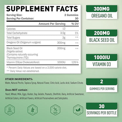 Oregano Oil Gummies & D-Mannose Gummies 2000mg Bundle Pack | Strength Carvacrol & Thymoquinon | D-Mannose with Cranberry