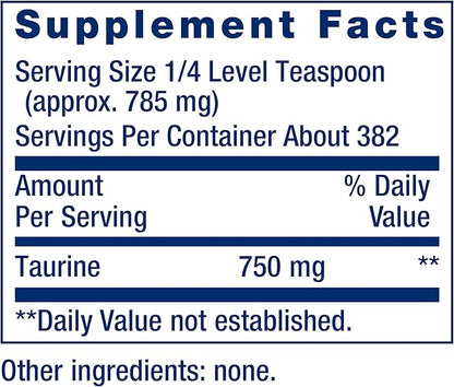 Life Extension Taurine Powder – Healthy Cardiovascular Support, Promotes Brain Health, Healthy Aging, and Muscle and Exercise Recovery – Gluten-Free, Non-GMO, Vegetarian – 300 Grams