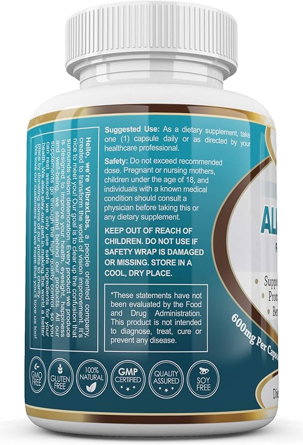 Alpha Lipoic Acid 600mg Capsules - Extra Strength ALA Supplement - Best Pure Vegetarian Capsules for Nerve Pain, Skin, Face, Eye and Brain Boost – Helps Sustain Natural Detoxification, Non-GMO