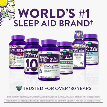 VICKS PURE Zzzs Kidz, Melatonin Sleep Aid Gummies for Kids and Children, Helps Your Child Fall Asleep Naturally, Low Dose Melatonin, 48 Gummies