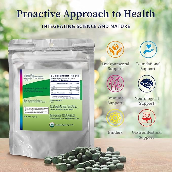 BioPure Chlorella Pyrenoidosa – 100% Organic, Cracked-Cell Wall, Nutraceutical Superfood Packed with Proteins, Vitamins, Minerals & Amino Acids that Supports Metabolism, Detox & Immunity – 400 Tablets