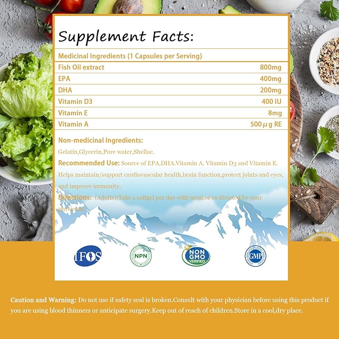 Multivitamins with Omega-3, Multivitamin for Women and Men, Enteric Coated Fish Oil DHA/EPA with Vitamin A, Vitamin E and Vitamin D3 for Immune Function Support (1 Box_30 Softgels)