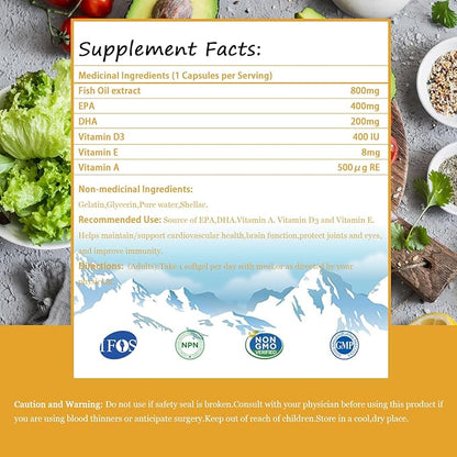 Multivitamins with Omega-3, Multivitamin for Women and Men, Enteric Coated Fish Oil DHA/EPA with Vitamin A, Vitamin E and Vitamin D3 for Immune Function Support (1 Box_30 Softgels)