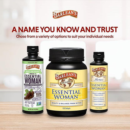 Barlean's Essential Woman Liquid Supplement for Women, Organic Flaxseed, Evening Primrose Oil and Soy Isoflavones, Omega 3 6 9 and GLA, 12 oz