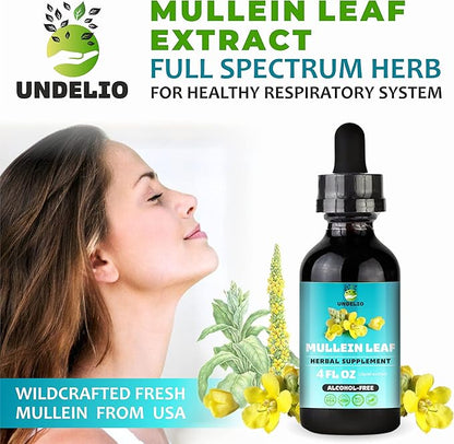 Undelio's Herbal Mullein Leaf Extract - Organic & Alcohol-Free Tincture for Respiratory, Lung, Sleep & Digestive Support - Non-GMO, Vegan - 4 fl. Oz for Immune Health & Lung Detox