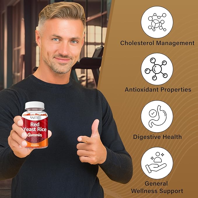 VAITE Red Yeast Rice with Coq10 Gummies - 1200 mg RYR Synergy Organic Supplement with Coenzyme Q10 Monacolin K, Non-GMO & Citrinin Free Herbal Vegetarian Gummy Chews 60 Count (2 Pack)