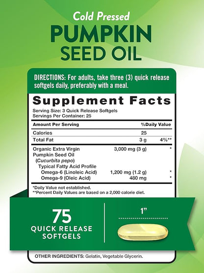 Nature's Truth Pumpkin Seed Oil | 3000mg | 75 Softgels | Cold Pressed Herbal Supplement | Non-GMO & Gluten Free Supplement