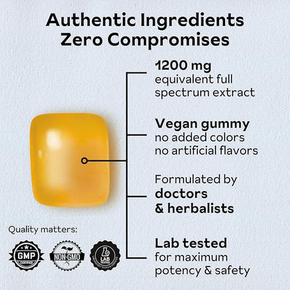 De-Stress Gummies with American Ginseng, Turmeric, and Goji - Assist with Stress Relief & Mood Boost, All-Natural Relaxation, Low-Sugar, 45 Vegan Gummies, Passion Fruit (45 Gummies (Pack of 1))