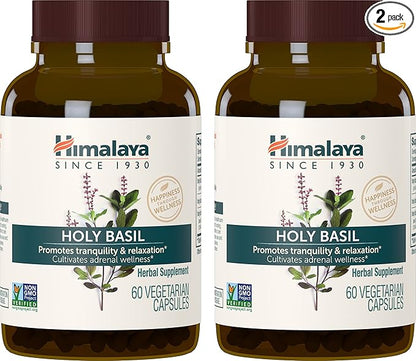 Himalaya Holy Basil Tulsi Herbal Supplement, Stress Relief, Relaxation, Occasional Sleeplessness, Promotes Calm, Ayurvedic, Non-GMO, Vegan, 720 mg, 60 Capsules, 2 Pack
