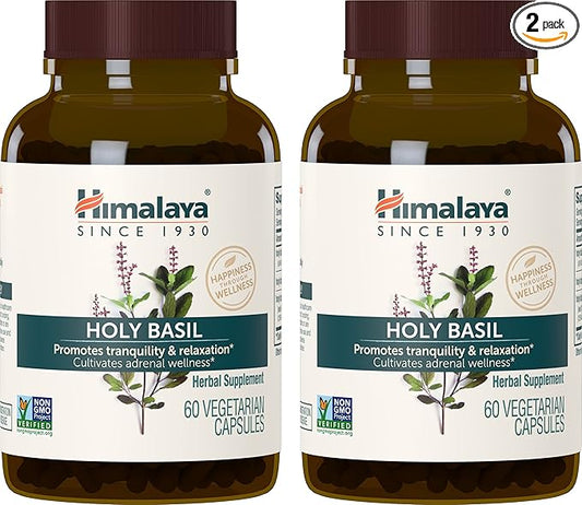 Himalaya Holy Basil Tulsi Herbal Supplement, Stress Relief, Relaxation, Occasional Sleeplessness, Promotes Calm, Ayurvedic, Non-GMO, Vegan, 720 mg, 60 Capsules, 2 Pack