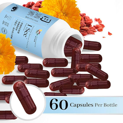 iSee Natural Herbal Eye Supplement – Lutein & Zeaxanthin Eye Vitamins for Vision Health, Relief from Eye Strain, Dry Eyes, Macular Support & Ocular Care – 60 Capsules