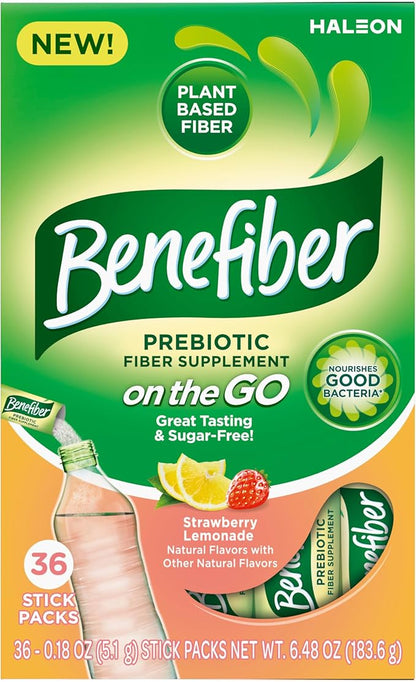 Benefiber Fiber Supplement, Strawberry Lemonade, On The Go Stick Packs, 36 Count