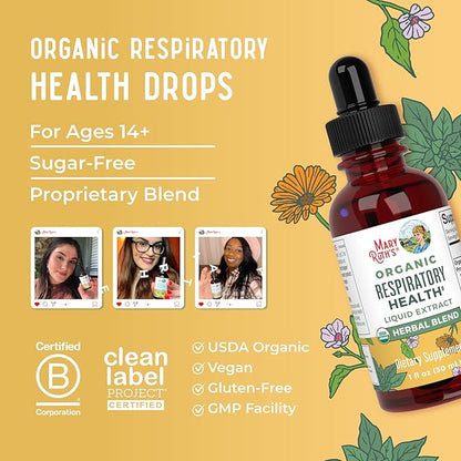 MaryRuth Organics USDA Organic Respiratory Health Liquid Drops with Mullein Leaf | Marshmallow Root & Elderberry | Mullein Drops for Lungs Herbal Blend | Immune Support Supplement | Vegan | 1 Fl Oz