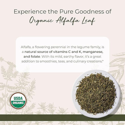 Starwest Botanicals Organic Alfalfa Leaf - Dried Loose Leaf Herb for Nutrition, Use in Tea, Juice, & Smoothies, Cut & Sifted, Certified Kosher, Non-GMO - Bulk 1 lb Bag
