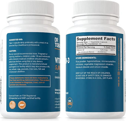 Dr. Tobias AKG Supplement & Vitamin D3 - Optimize Cellular Energy & Bone Health with High-Potency Vitamin D & Bioavailable AKG, Non-GMO