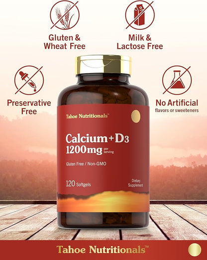 Carlyle Calcium 1200 mg with Vitamin D3 | 120 Softgels | Non-GMO & Gluten Free Supplement for Men and Women | Tahoe Nutritionals