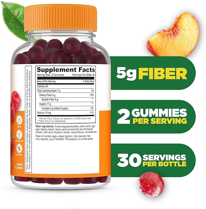 Lifeable Prebiotic Fiber Gummies for Adults | 5g | Great Tasting Fiber Supplement Gummies | Prebiotic Gummies for Digestive Health | High Fiber Gummies for Women, Men | 90 Gummies